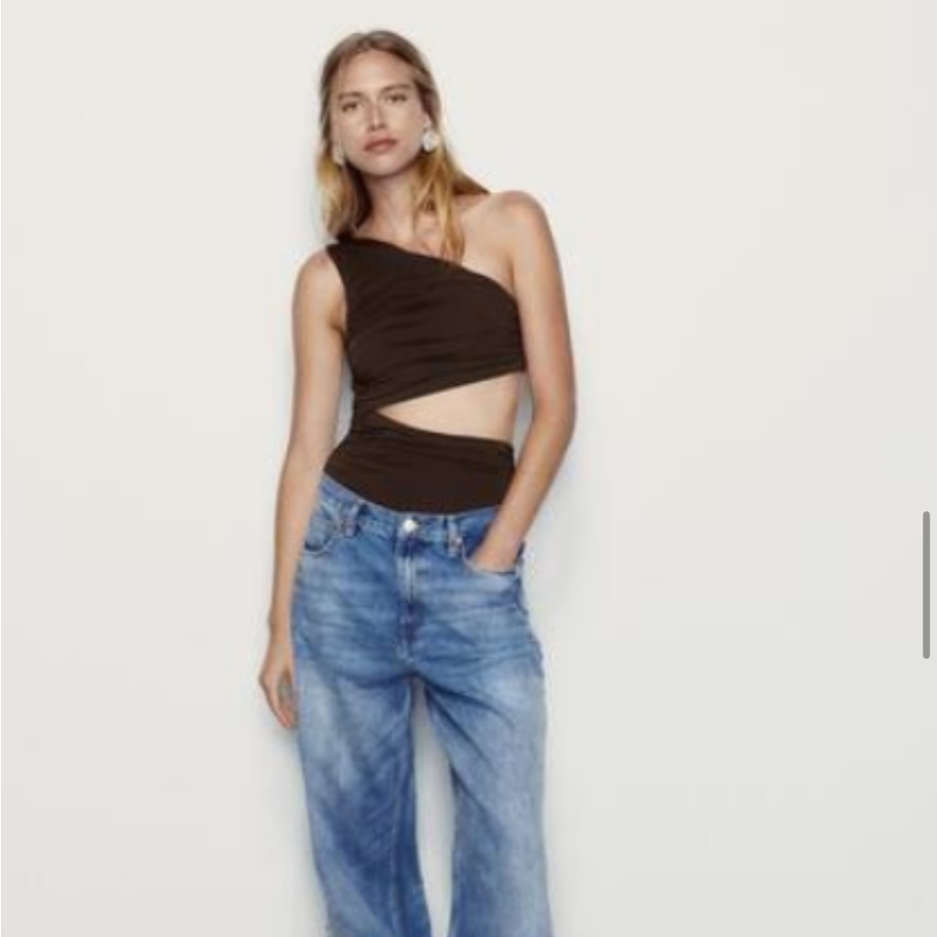 Zara Chocolate Brown Asymmetric Cutout Bodysuit Nwt